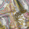 Ivory Yellow Multicolor Paisley Print Viscose Modal Satin Fabric, 110 Cms Width, Made in India-D23305