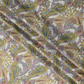 Ivory Yellow Multicolor Paisley Print Viscose Modal Satin Fabric, 110 Cms Width, Made in India-D23305