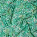 Emerald Green Abstract Botanical Print Viscose Modal Satin Fabric, 110 Cms Width, Made in India-D23306