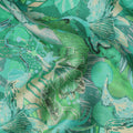 Emerald Green Abstract Botanical Print Viscose Modal Satin Fabric, 110 Cms Width, Made in India-D23306