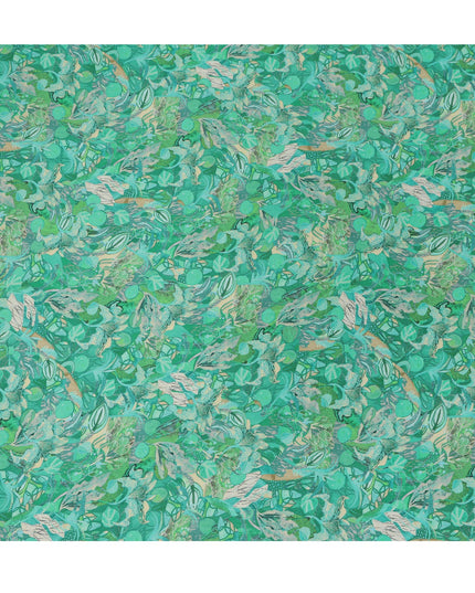 Emerald Green Abstract Botanical Print Viscose Modal Satin Fabric, 110 Cms Width, Made in India-D23306