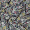 Navy Blue Multicolor Tropical Leaf Print Viscose Modal Satin Fabric, 110 Cms Width, Made in India-D23307 Regal Fabrics