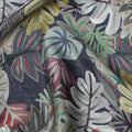 Navy Blue Multicolor Tropical Leaf Print Viscose Modal Satin Fabric, 110 Cms Width, Made in India-D23307 Regal Fabrics