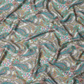 Ivory Teal and Magenta Paisley Print Viscose Modal Satin Fabric, 110 Cms Width, Made in India-D23311