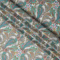 Ivory Teal and Magenta Paisley Print Viscose Modal Satin Fabric, 110 Cms Width, Made in India-D23311