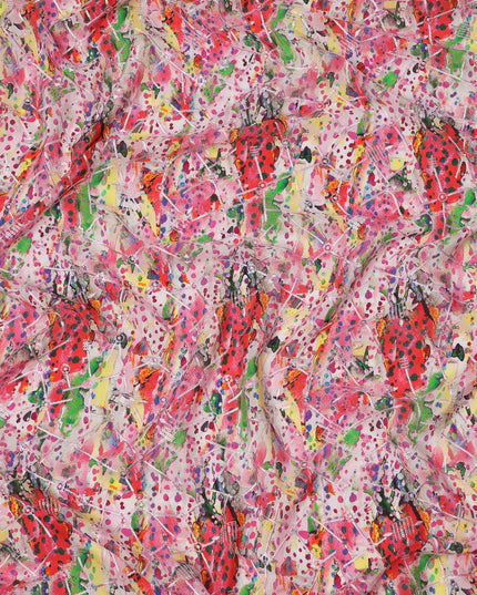 Multicolor Abstract Splatter and Dot Print Viscose Crepe Fabric, 110 Cms Width, Made in India-D23603