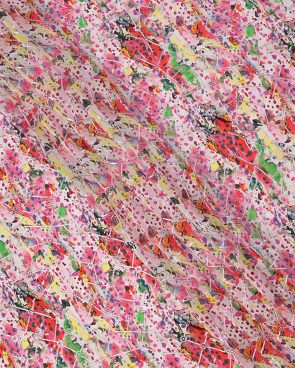 Multicolor Abstract Splatter and Dot Print Viscose Crepe Fabric, 110 Cms Width, Made in India-D23603