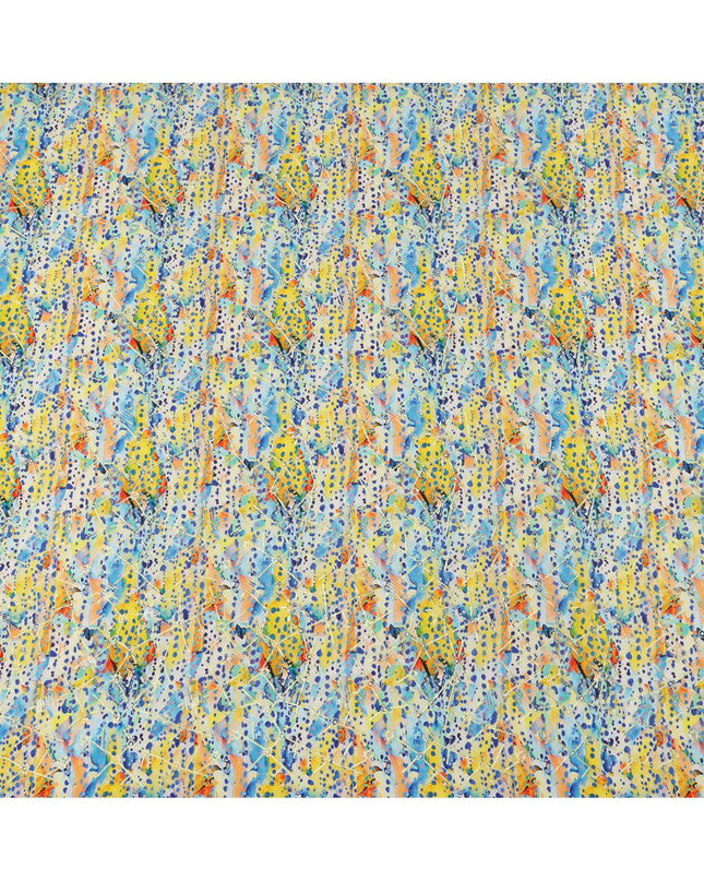 قماش كريب فيسكوز متعدد الألوان بنقشة نقاط زرقاء-صفراء، عرض 110 سم، صنع في الهند - D23604