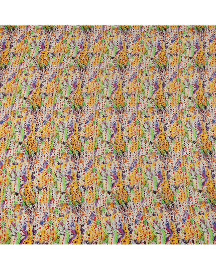 Multicolor Yellow-Green Artistic Dot and Brushstroke Print Viscose Crepe Fabric, 110 Cms Width, Made in India-D23605