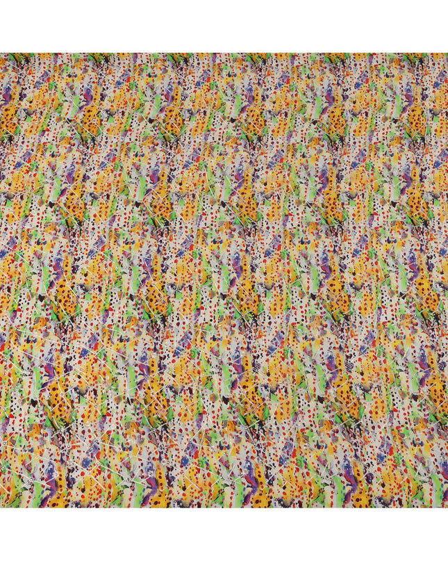قماش كريب فيسكوز متعدد الألوان بطباعة نقاط فنية وضربات فرشاة باللونين الأصفر والأخضر، عرض 110 سم، صنع في الهند - D23605