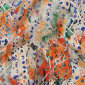 Multicolor Orange-Purple Artistic Dot and Brushstroke Print Viscose Crepe Fabric, 110 Cms Width, Made in India-D23606