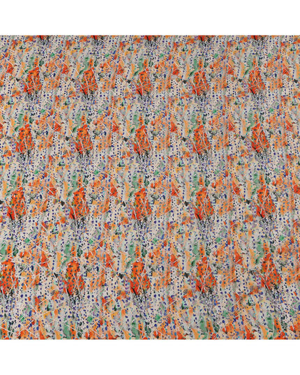 Multicolor Orange-Purple Artistic Dot and Brushstroke Print Viscose Crepe Fabric, 110 Cms Width, Made in India-D23606