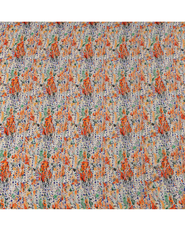 قماش كريب فيسكوز بطبعة نقاط فنية وضربات فرشاة متعددة الألوان برتقالية-أرجوانية، عرض 110 سم، صنع في الهند - D23606