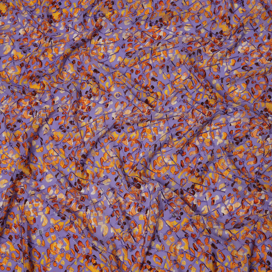Purple Orange Abstract Animal Print Viscose Crepe Fabric, 110 Cms Width, Made in India-D23607