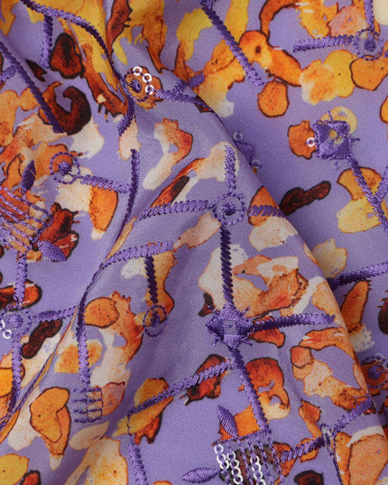 Purple Orange Abstract Animal Print Viscose Crepe Fabric, 110 Cms Width, Made in India-D23607