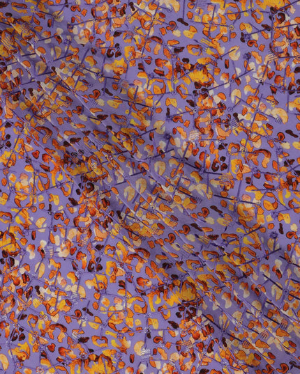 Purple Orange Abstract Animal Print Viscose Crepe Fabric, 110 Cms Width, Made in India-D23607