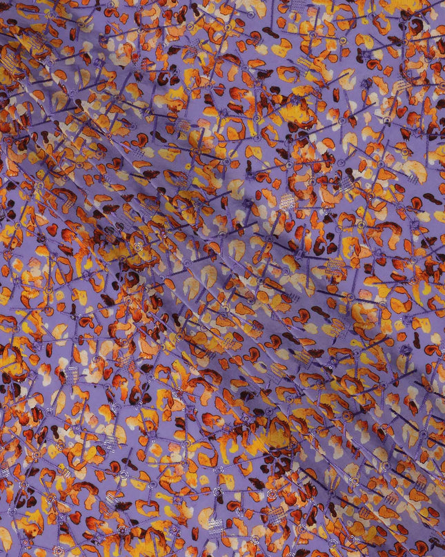قماش كريب فيسكوز بطبعة حيوانية تجريدية باللون البنفسجي البرتقالي، عرض 110 سم، صنع في الهند - D23607