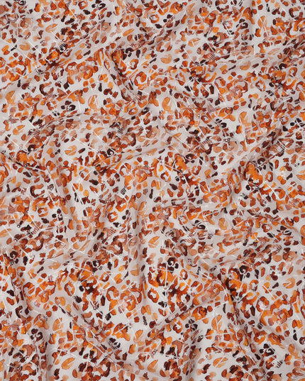 Ivory Base Orange Brown Leopard Print Viscose Crepe Fabric, 110 Cms Width, Made in India-D23608