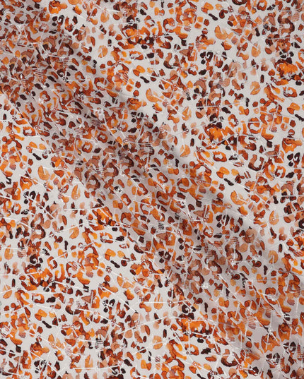Ivory Base Orange Brown Leopard Print Viscose Crepe Fabric, 110 Cms Width, Made in India-D23608