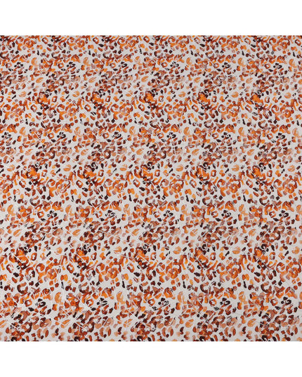 Ivory Base Orange Brown Leopard Print Viscose Crepe Fabric, 110 Cms Width, Made in India-D23608