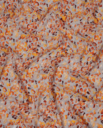 Beige Base Multitone Leopard Print Viscose Crepe Fabric, 110 Cms Width, Made in India-D23609