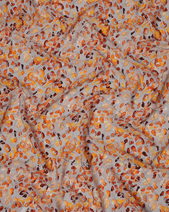 قماش كريب فيسكوز بطبعة جلد النمر متعدد الألوان، قاعدة بيج، عرض 110 سم، صنع في الهند - D23609