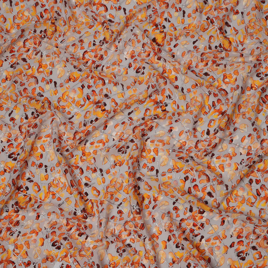 Beige Base Multitone Leopard Print Viscose Crepe Fabric, 110 Cms Width, Made in India-D23609