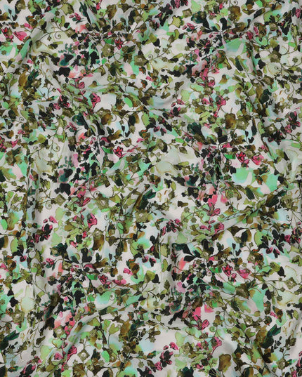 قماش كريب فيسكوز بطبعة زهور مائية متعددة الألوان، قاعدة بيضاء، عرض 110 سم، صنع في الهند - D23610