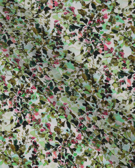 قماش كريب فيسكوز بطبعة زهور مائية متعددة الألوان، قاعدة بيضاء، عرض 110 سم، صنع في الهند - D23610