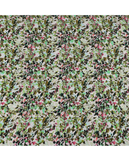 قماش كريب فيسكوز بطبعة زهور مائية متعددة الألوان، قاعدة بيضاء، عرض 110 سم، صنع في الهند - D23610