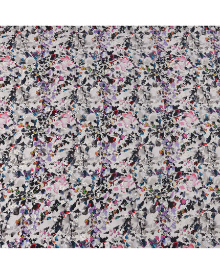 Grey Base Multicolor Butterfly and Floral Digital Print Viscose Crepe Fabric, 110 Cms Width, Made in India-D23612