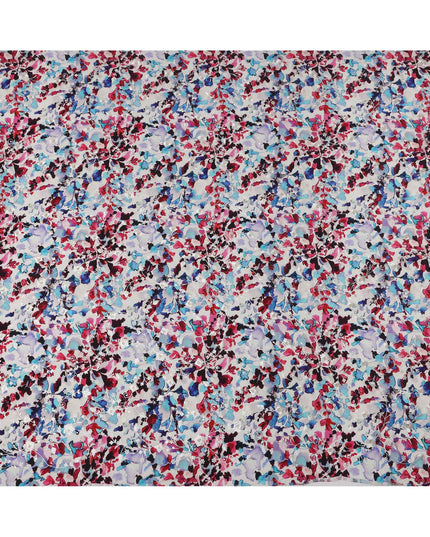 White Base Multicolor Floral and Butterfly Digital Print Viscose Crepe Fabric, 110 Cms Width, Made in India-D23613