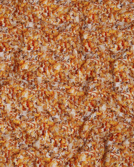 Orange and Yellow Abstract Floral Digital Print Viscose Crepe Fabric, 110 Cms Width, Made in India-D23614