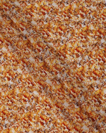 Orange and Yellow Abstract Floral Digital Print Viscose Crepe Fabric, 110 Cms Width, Made in India-D23614