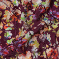 Maroon Base Multicolor Abstract Floral Digital Print Viscose Crepe Fabric, 110 Cms Width, Made in India-D23615