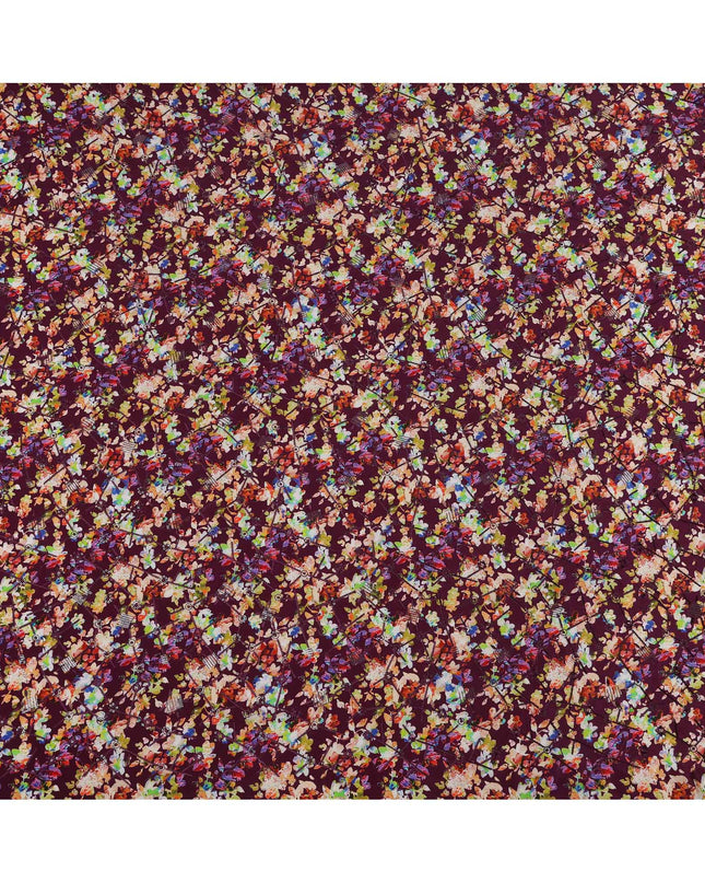 قماش كريب فيسكوز بطباعة رقمية تجريدية متعددة الألوان بقاعدة كستنائية، عرض 110 سم، صنع في الهند - D23615