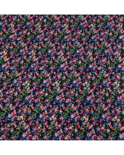 قماش كريب فيسكوز بطباعة رقمية تجريدية متعددة الألوان بقاعدة سوداء، عرض 110 سم، صنع في الهند - D23616