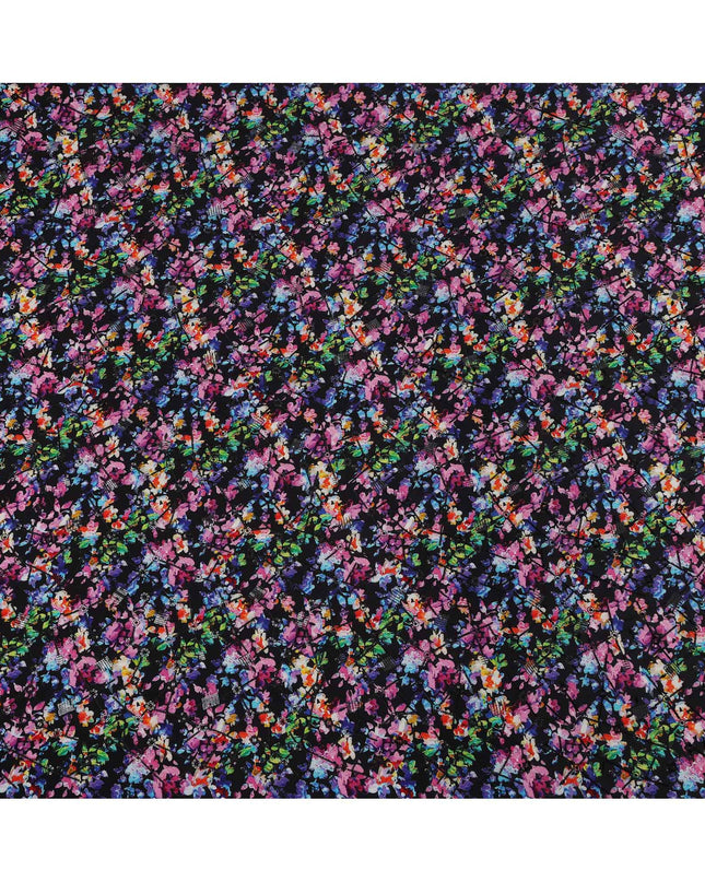 قماش كريب فيسكوز بطباعة رقمية تجريدية متعددة الألوان بقاعدة سوداء، عرض 110 سم، صنع في الهند - D23616