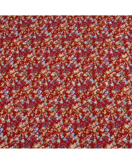 Red Base Multicolor Abstract Floral Digital Print Viscose Crepe Fabric, 110 Cms Width, Made in India-D23617