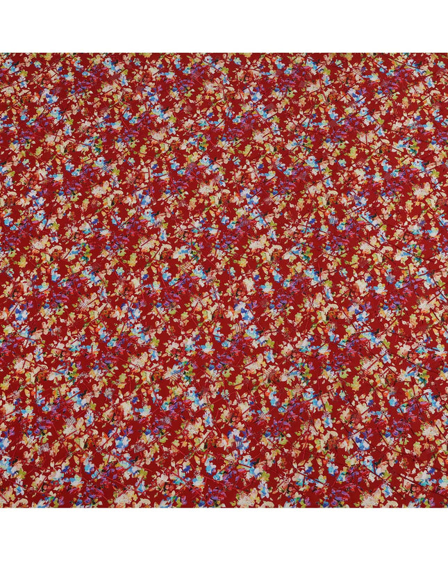 قماش كريب فيسكوز بطبعة رقمية تجريدية متعددة الألوان بقاعدة حمراء، عرض 110 سم، صنع في الهند - D23617