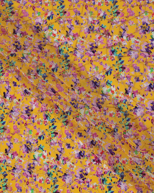 قماش كريب فيسكوز بطباعة رقمية تجريدية متعددة الألوان بقاعدة صفراء، عرض 110 سم، صنع في الهند - D23618