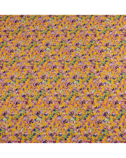 Yellow Base Multicolor Floral Abstract Digital Print Viscose Crepe Fabric, 110 Cms Width, Made in India-D23618