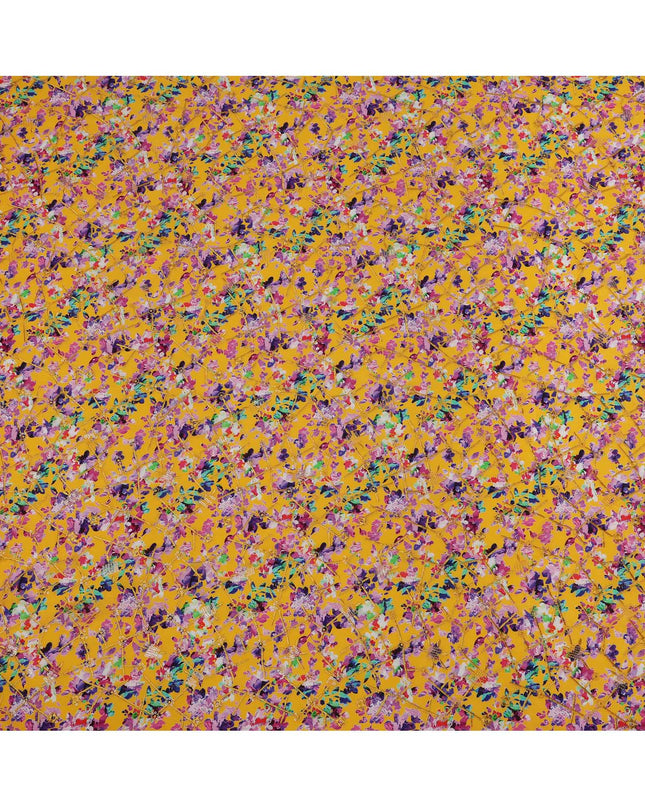 قماش كريب فيسكوز بطباعة رقمية تجريدية متعددة الألوان بقاعدة صفراء، عرض 110 سم، صنع في الهند - D23618