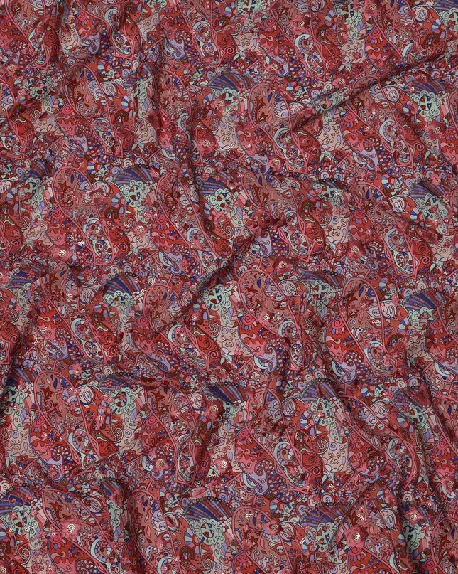 قماش كريب فيسكوز بطبعة رقمية تجريدية ونقشة بيزلي متعددة الألوان، قاعدة كستنائية، عرض 110 سم، صنع في الهند - D23619