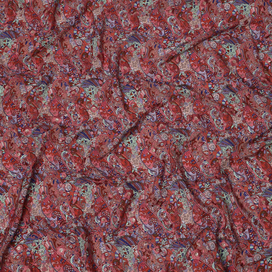 Maroon Base Multicolor Paisley and Abstract Digital Print Viscose Crepe Fabric, 110 Cms Width, Made in India-D23619