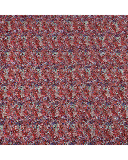 Maroon Base Multicolor Paisley and Abstract Digital Print Viscose Crepe Fabric, 110 Cms Width, Made in India-D23619
