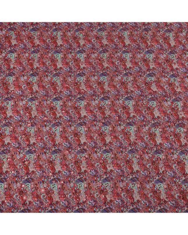 قماش كريب فيسكوز بطبعة رقمية تجريدية ونقشة بيزلي متعددة الألوان، قاعدة كستنائية، عرض 110 سم، صنع في الهند - D23619