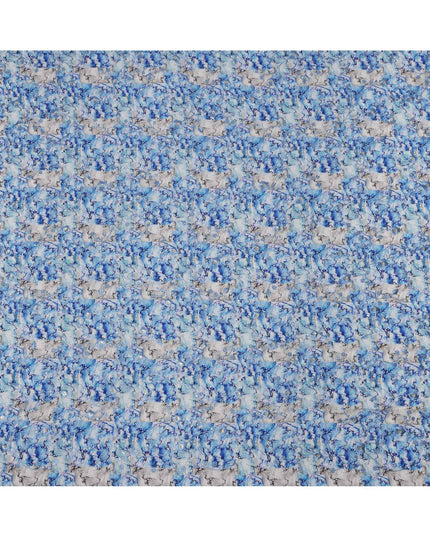 Sky Blue and White Floral Digital Print Viscose Crepe Fabric, 110 Cms Width, Made in India-D23620