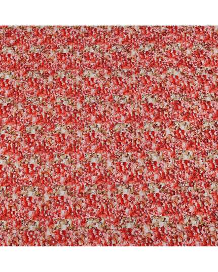 Red and White Abstract Floral Digital Print Viscose Crepe Fabric, 110 Cms Width, Made in India-D23621