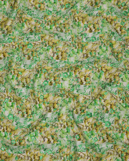 Lime Green and Yellow Abstract Floral Digital Print Viscose Crepe Fabric, 110 Cms Width, Made in India-D23622